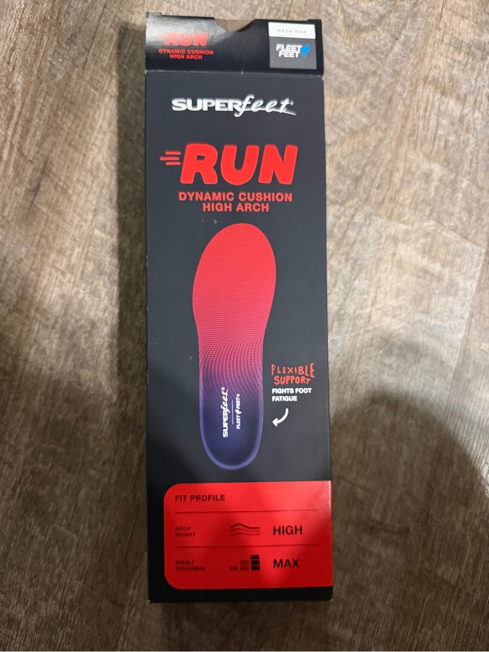 Fleet Feet SuperFeet Run Dynamic Cushion High Arch Insoles Size C